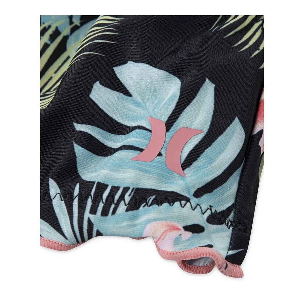 Hurley Bikini Set Girls Small Black Tropical Print Halter Neck Swimwear GBO1425